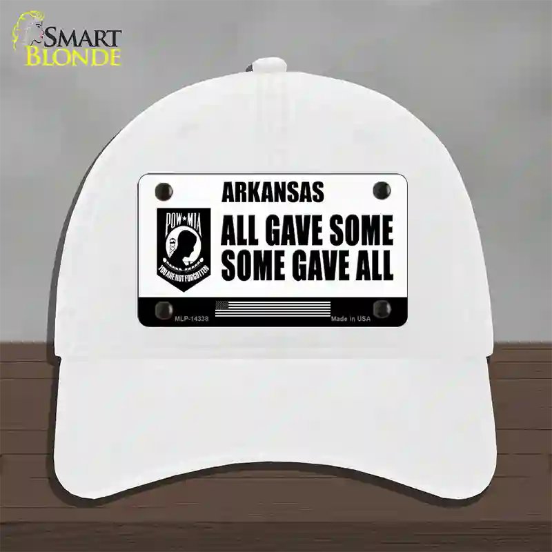 Arkansas POW MIA Some Gave All Novelty License Plate Hat Unconstructed Cotton / White