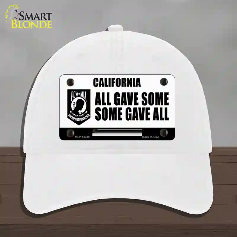 California POW MIA Some Gave All Novelty License Plate Hat Unconstructed Cotton / White