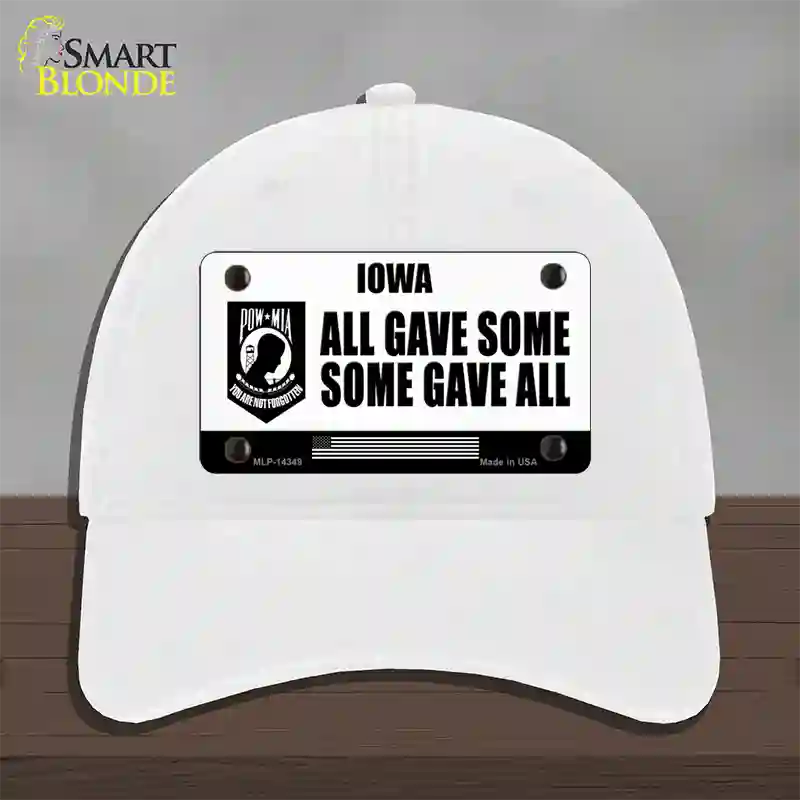 Iowa POW MIA Some Gave All Novelty License Plate Hat Unconstructed Cotton / White