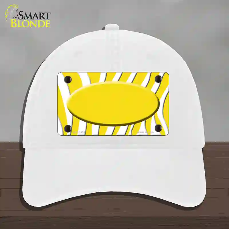 Yellow White Zebra Yellow Center Oval Novelty License Plate Hat Unconstructed Cotton / White