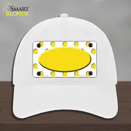 Yellow White Polka Dot Yellow Center Oval Novelty License Plate Hat Unconstructed Cotton / White