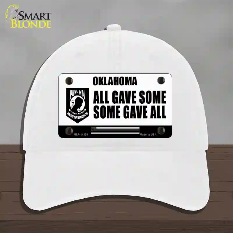 Oklahoma POW MIA Some Gave All Novelty License Plate Hat Unconstructed Cotton / White