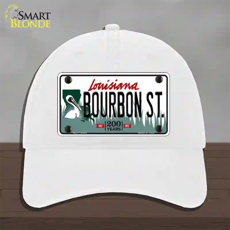 Bourbon St Louisiana Novelty License Plate Hat Unconstructed Cotton / White