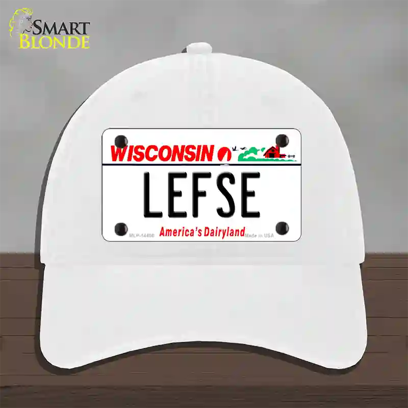 Lefse Wisconsin Novelty License Plate Hat Unconstructed Cotton / White