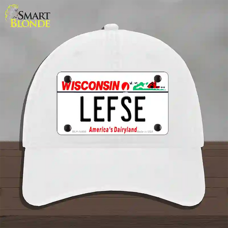 Lefse Wisconsin Novelty License Plate Hat Unconstructed Cotton / White