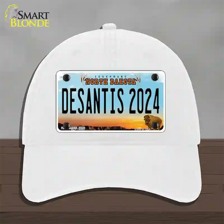 Desantis 2024 North Dakota Novelty License Plate Hat Unconstructed Cotton / White