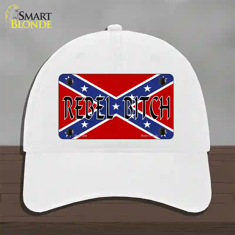 Rebel Bitch Novelty License Plate Hat Unconstructed Cotton / White