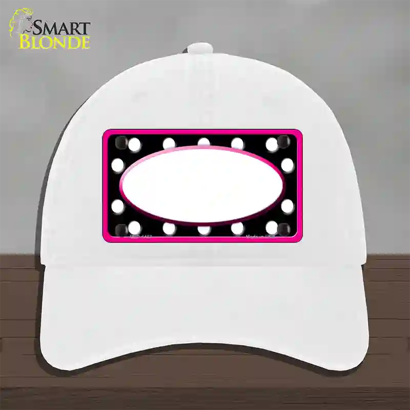 White Black Polka Dots Pink Frame And White Center Oval Novelty License Plate Hat Unconstructed Cotton / White