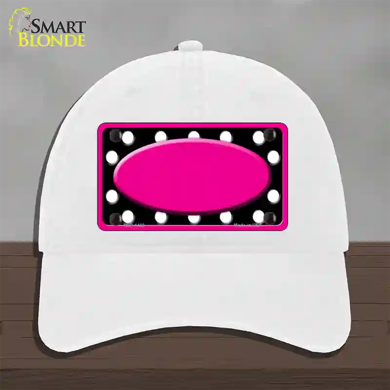 White Black Polka Dots Pink Frame And Center Oval Novelty License Plate Hat Unconstructed Cotton / White