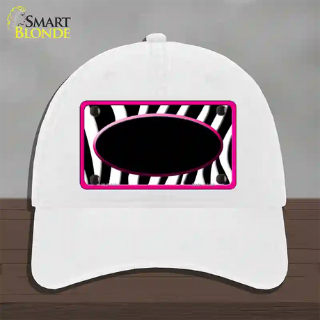 Black White Pink Zebra Center Oval Novelty License Plate Hat Unconstructed Cotton / White