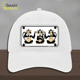 See Hear Speak Monkey Novelty License Plate Hat Unconstructed Cotton / White