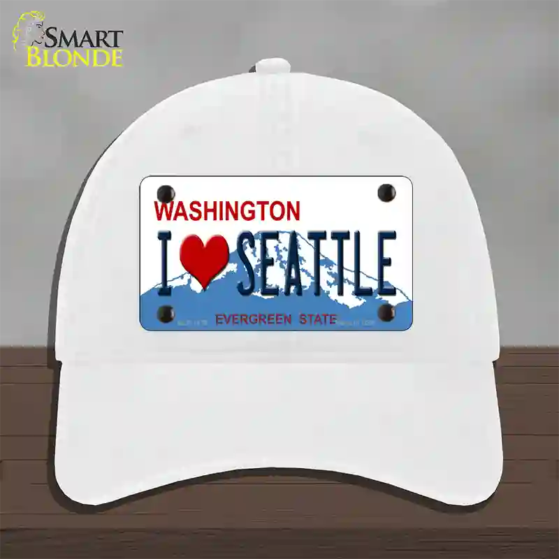 I Love Seattle Washington Novelty License Plate Hat Unconstructed Cotton / White