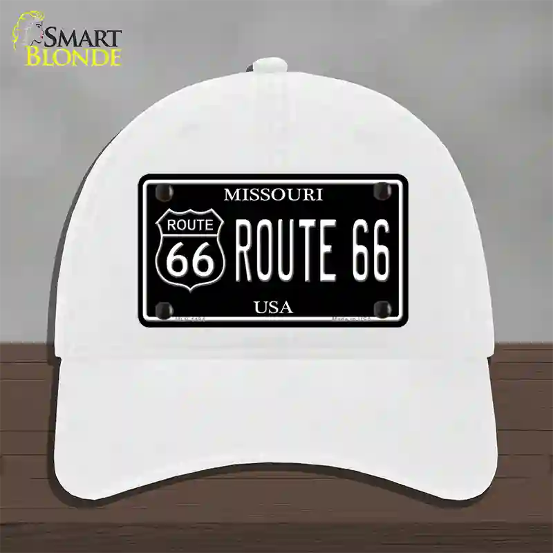 Route 66 Missouri Black Novelty License Plate Hat Unconstructed Cotton / White