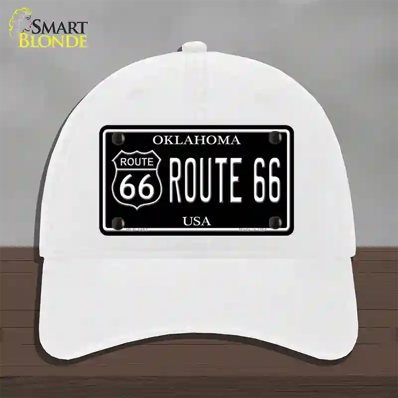 Route 66 Oklahoma Black Novelty License Plate Hat Unconstructed Cotton / White