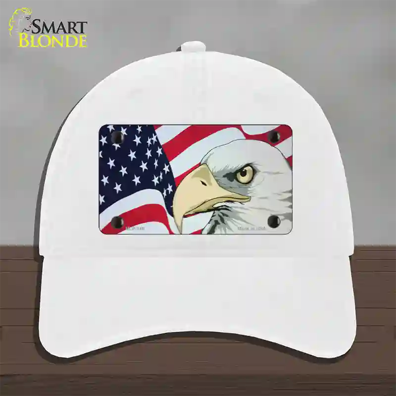 American Flag With Eagle Novelty License Plate Hat Unconstructed Cotton / White