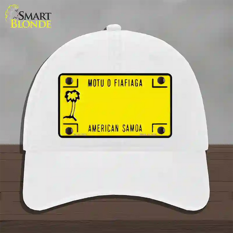 American Samoa Novelty License Plate Hat Unconstructed Cotton / White