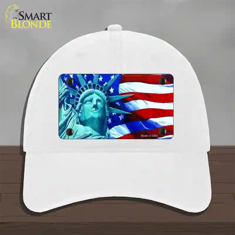 Lady Liberty Novelty License Plate Hat Unconstructed Cotton / White