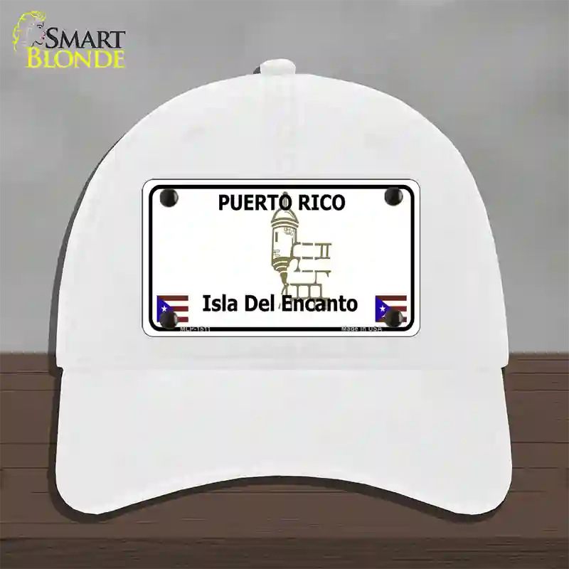 Puerto Rico Novelty License Plate Hat Unconstructed Cotton / White