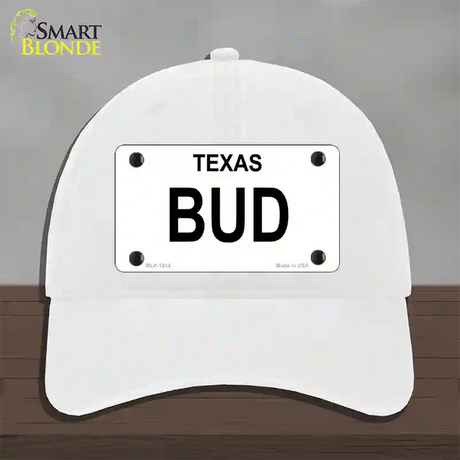 BUD Novelty License Plate Hat Unconstructed Cotton / White