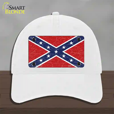 Distressed Confederate Flag Novelty License Plate Hat Unconstructed Cotton / White