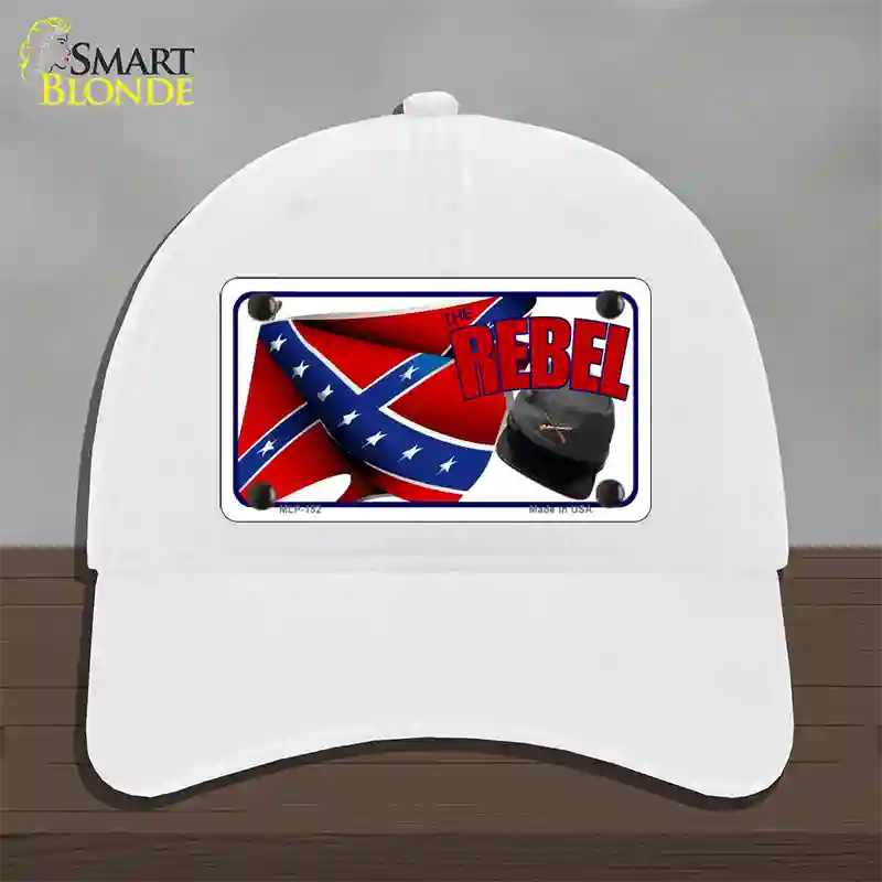 Rebel Cap And Flag Novelty License Plate Hat Unconstructed Cotton / White