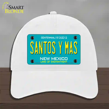 New Mexico Santos Y Mas Novelty License Plate Hat Unconstructed Cotton / White