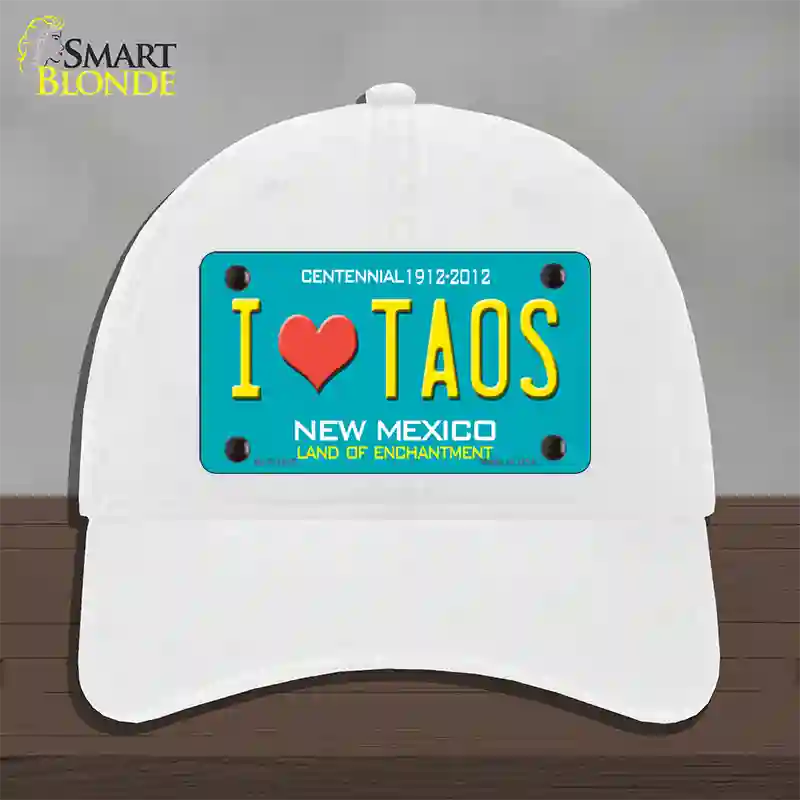 I Love Taos New Mexico Novelty License Plate Hat Unconstructed Cotton / White