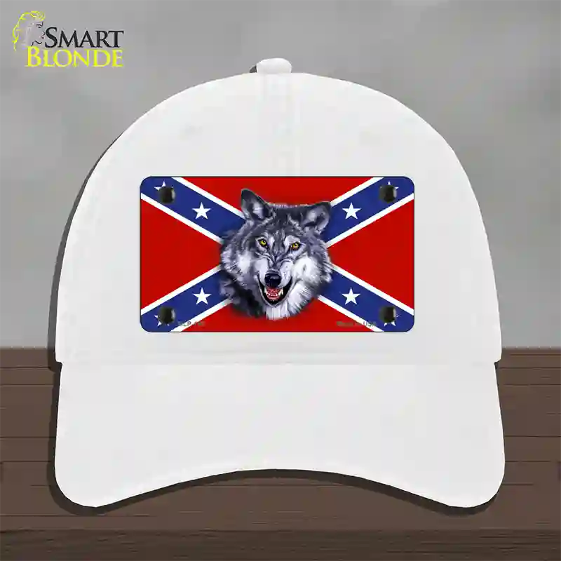 Confederate Flag Wolf Novelty License Plate Hat Unconstructed Cotton / White