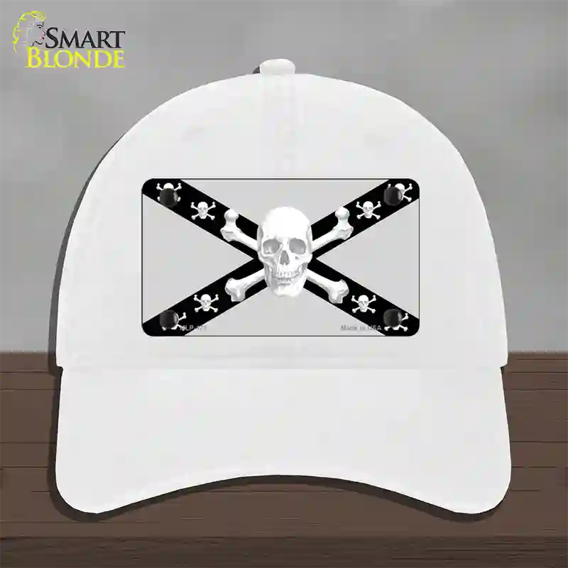 Skull Black & Silver Novelty License Plate Hat Unconstructed Cotton / White