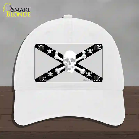 Skull Black & Silver Novelty License Plate Hat Unconstructed Cotton / White