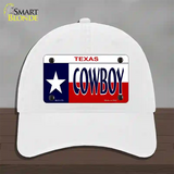 Cowboy Texas Novelty License Plate Hat Unconstructed Cotton / White