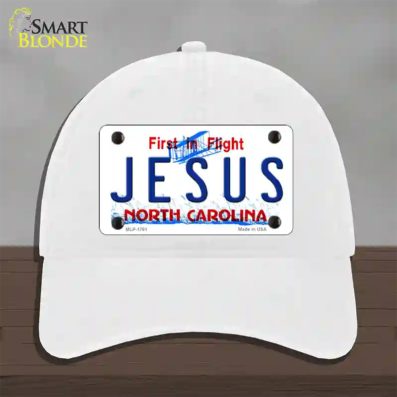 Jesus North Carolina Novelty License Plate Hat Unconstructed Cotton / White