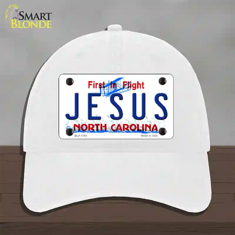 Jesus North Carolina Novelty License Plate Hat Unconstructed Cotton / White