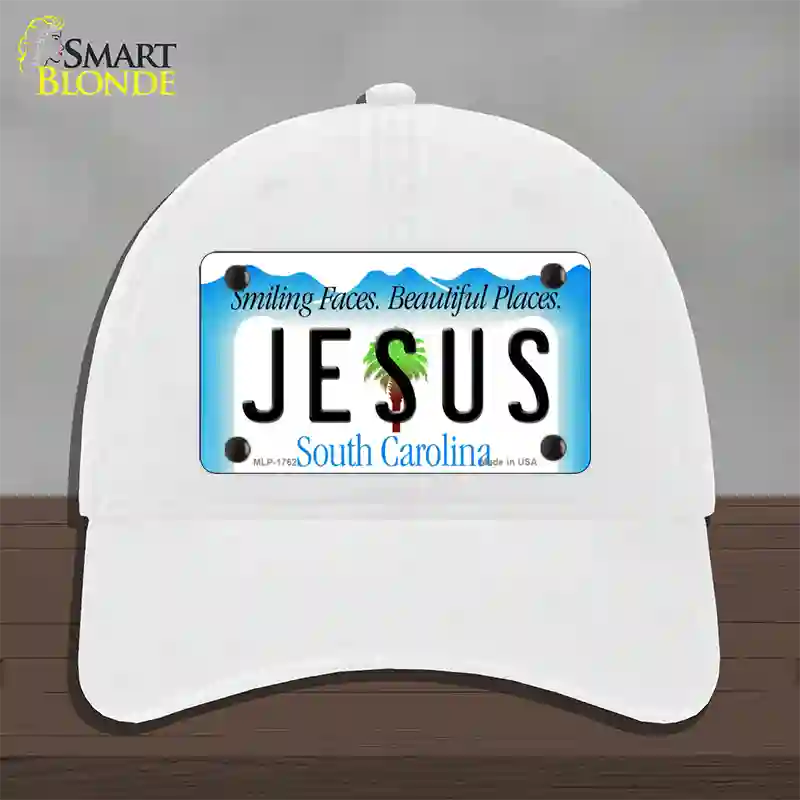 Jesus South Carolina Blue Novelty License Plate Hat Unconstructed Cotton / White