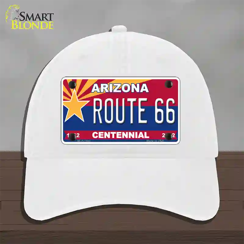 Arizona Centennial Route 66 Novelty License Plate Hat Unconstructed Cotton / White