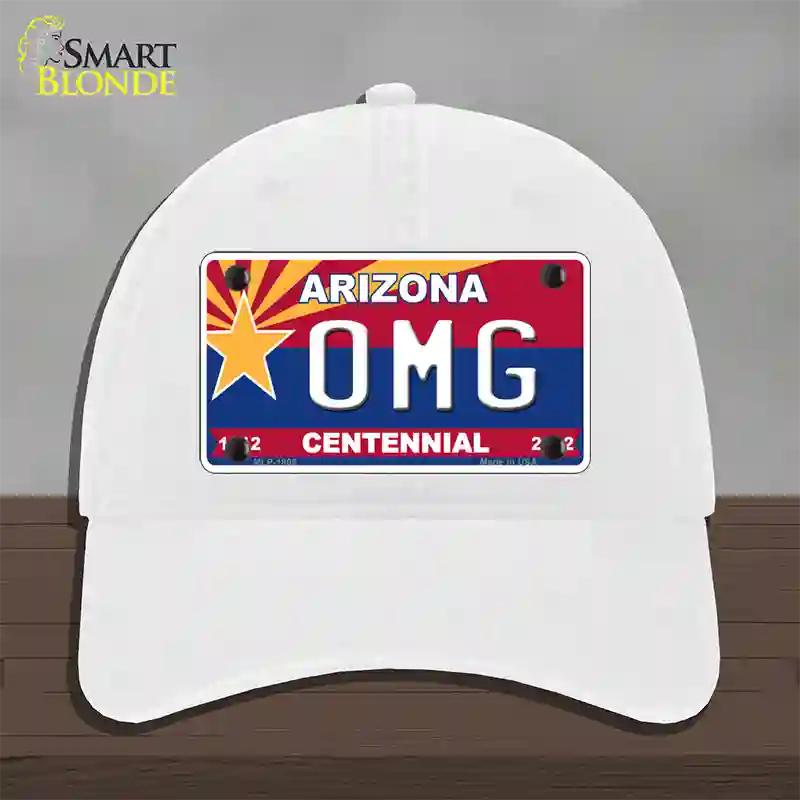 Arizona Centennial OMG Novelty License Plate Hat Unconstructed Cotton / White