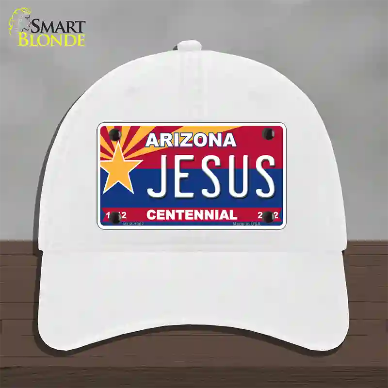 Arizona Centennial Jesus Novelty License Plate Hat Unconstructed Cotton / White