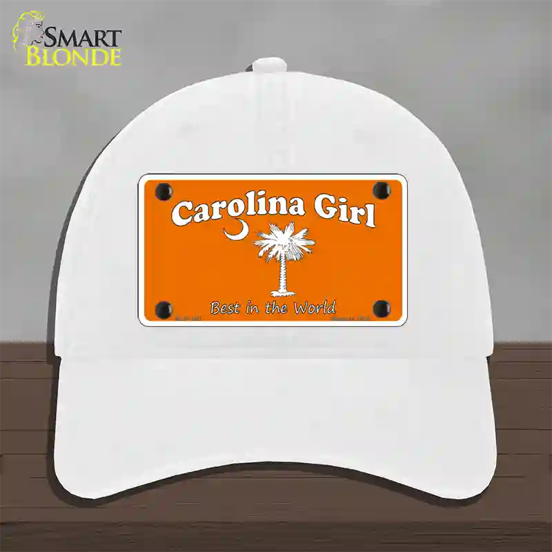 Carolina Girl Orange Novelty License Plate Hat Unconstructed Cotton / White