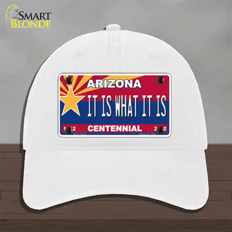 Arizona Centennial It Is What It Is Novelty License Plate Hat Unconstructed Cotton / White