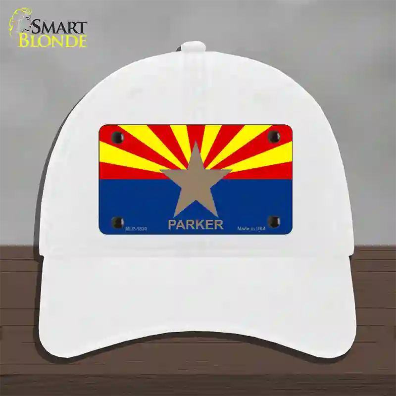 Parker Arizona State Flag Novelty License Plate Hat Unconstructed Cotton / White