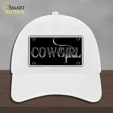 Cowgirl Black Novelty License Plate Hat Unconstructed Cotton / White