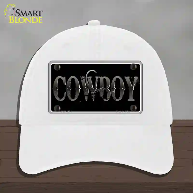 Cowboy Black Novelty License Plate Hat Unconstructed Cotton / White