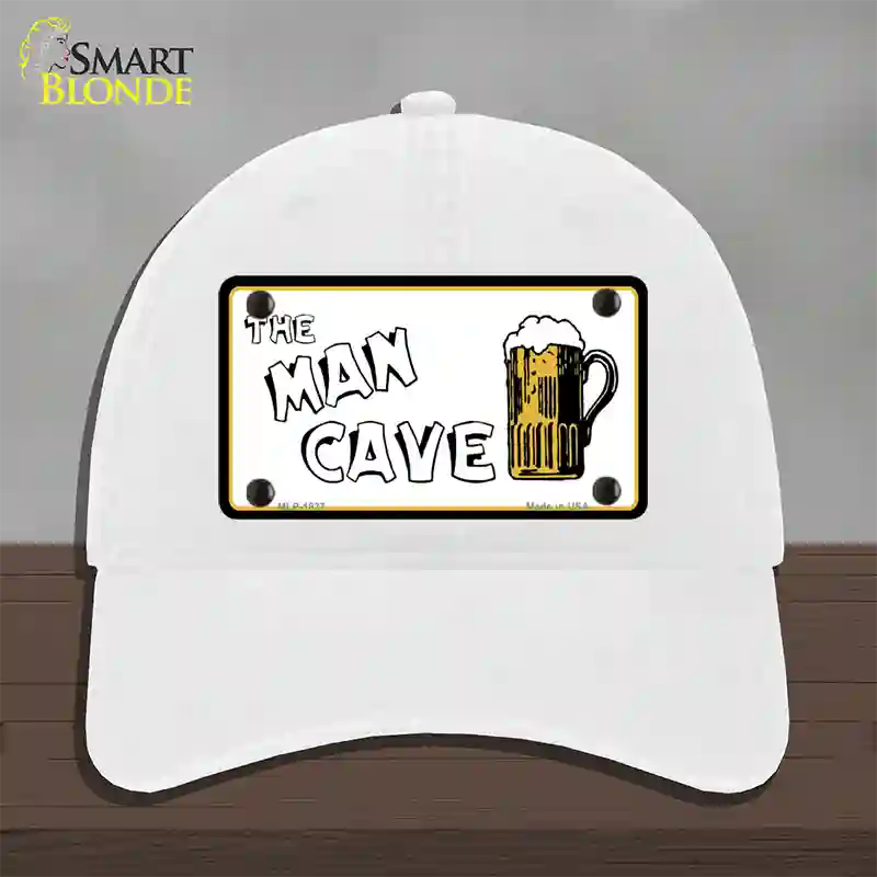 Man Cave Novelty License Plate Hat Unconstructed Cotton / White