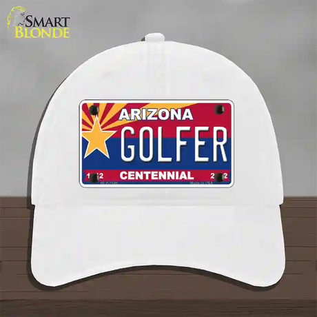 Arizona Centennial Golfer Novelty License Plate Hat Unconstructed Cotton / White