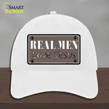 Real Men Love Jesus Novelty License Plate Hat Unconstructed Cotton / White