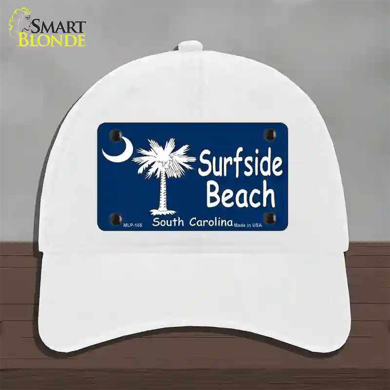 Surf Side Beach Novelty License Plate Hat Unconstructed Cotton / White