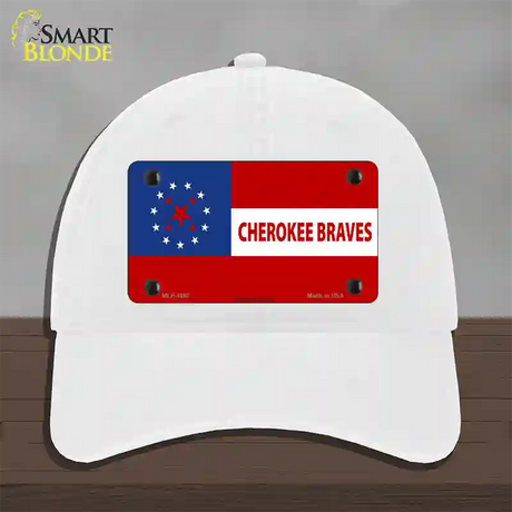 Cherokee Braves Flag Novelty License Plate Hat Unconstructed Cotton / White