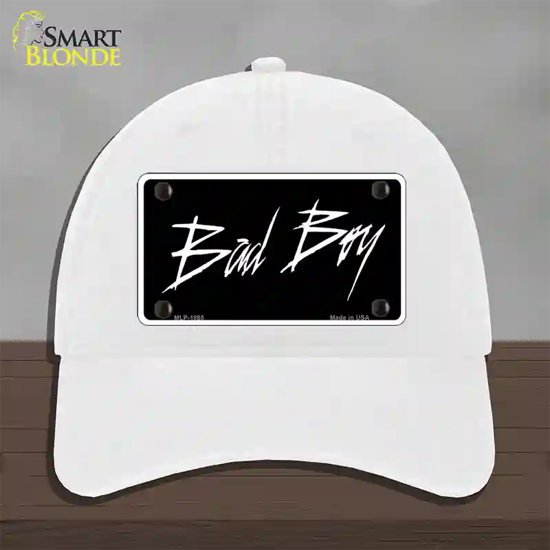 Bad Boy Black Novelty License Plate Hat Unconstructed Cotton / White