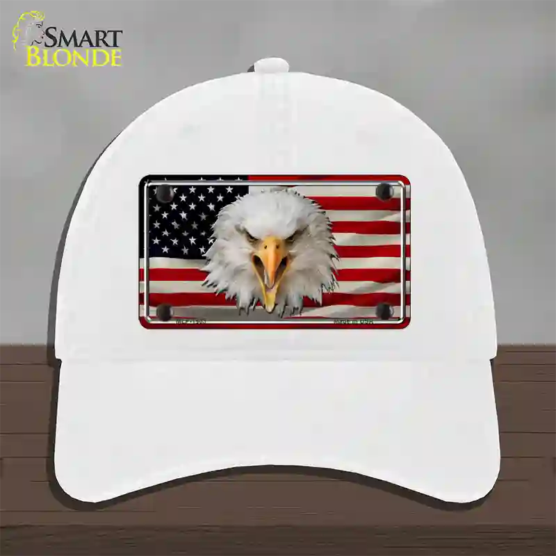 USA Eagle Novelty License Plate Hat Unconstructed Cotton / White