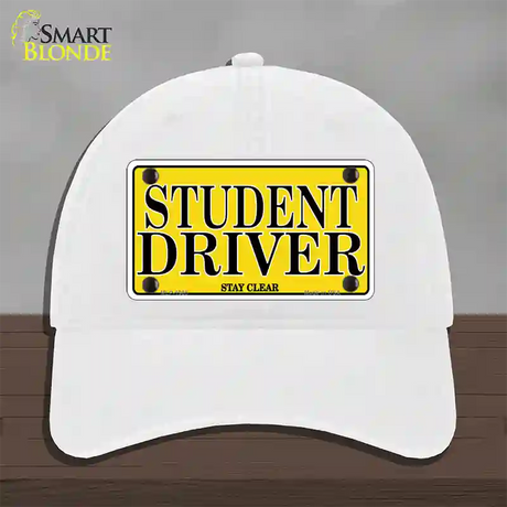 Student Driver Novelty License Plate Hat Unconstructed Cotton / White